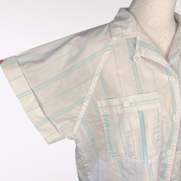 VTG Apricot Bay Short Sleeve Button-Up Shirt Front Pockets Pinstripe Size Large - Picture 7 of 10